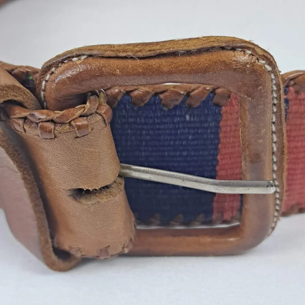 Colorful Cotton and Leather Belt Size Large Colorblock Made in Guatemala